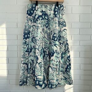 Chaps Blue Floral Tiered Midi Skirt Cottagecore Boho Spring Summer M
